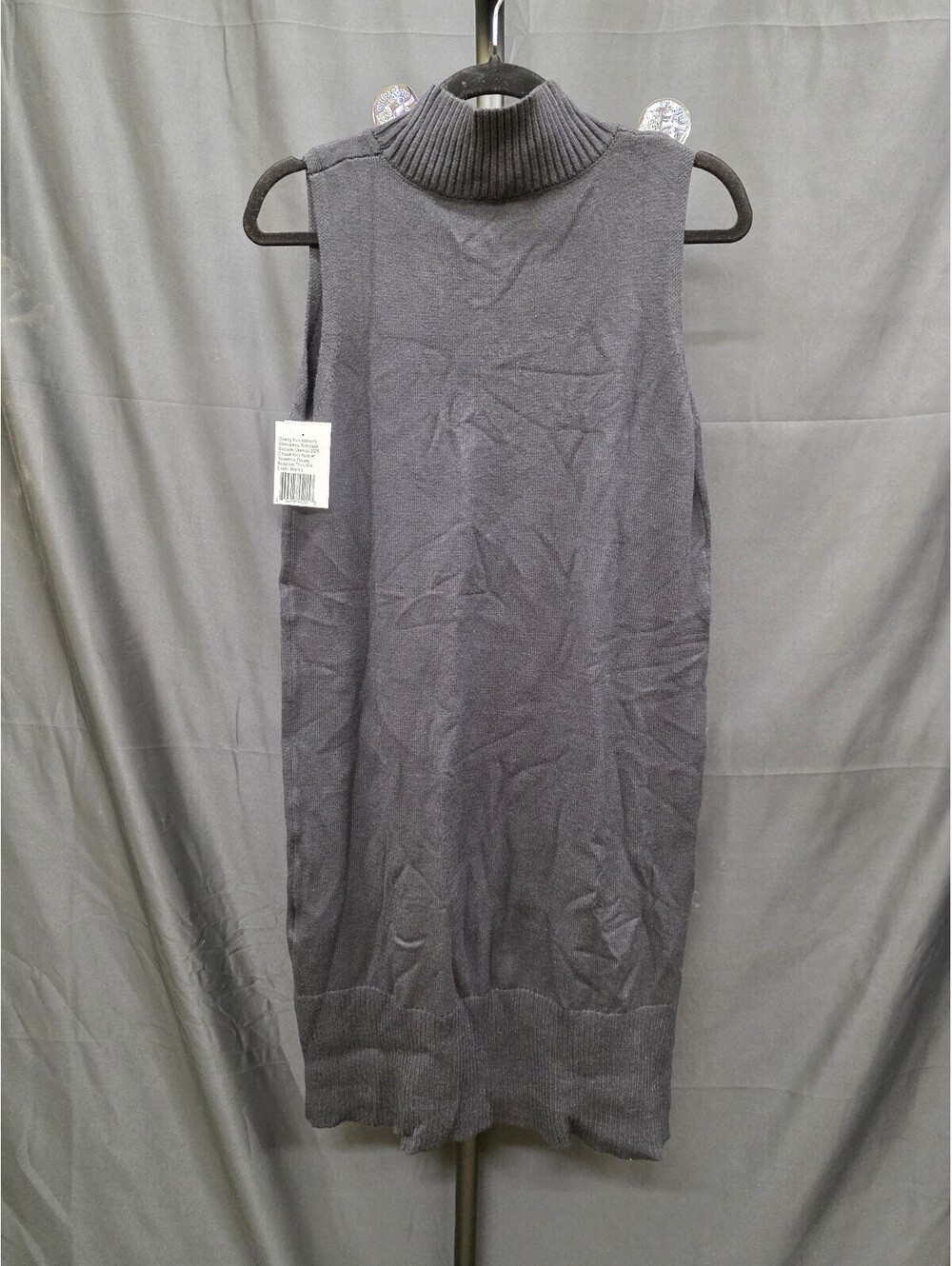 SLEEVELESS TURTLENECK KNIT BODYCON MINI SWEATER DRESS BLACK SIZE M